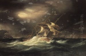 The Crew Of H.m.s. 'curacoa' Hauling In The Sheets During A Squall Off Toulon by William John Huggins