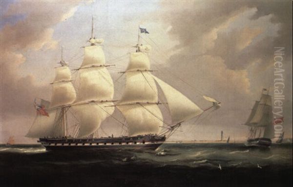 Ship In Two Positions Off A Lighthouse - view 1