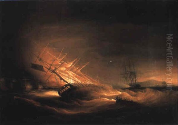 H.m.s. Lively Ablaze Off Rota Point, Cadiz, 12 April 1798 - view 1