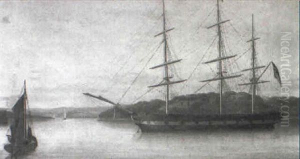 English Merchantman Anchored In Home Waters - view 1