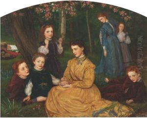 A Birthday Picnic - Portraits Of The Children Of William And Anne Pattinson Esq. Of Felling, Near Gateshead by Arthur Hughes