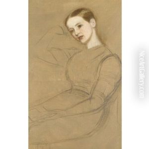 Portrait Of A Girl In Blue (+ A Seated Girl, Lrgr; 2 Works) by Arthur Hughes