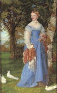 Portrait Of Mrs Louisa Jenner In A Blue Dress Against An Edinburgh Landscape by Arthur Hughes