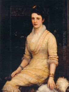 Portrait Of A Lady, Seated, With An Oriental Screen Behind by Arthur Hughes