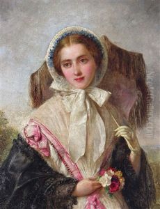 Portrait Of A Young Lady With A Parasol And Flowers