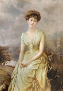 Portrait Of An Elegant Lady, Seated Three-quarter Length, Before A Lakeland Landscape