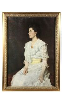 Brunette Haired Woman In Gauze Summer Dress by Edward Hughes