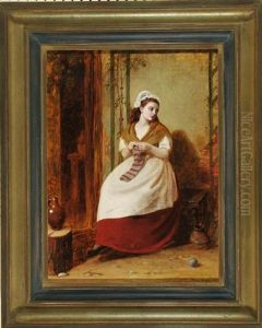 Die Strickende Blickt Zur Seite by Edwin Hughes