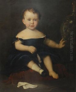 Portrait Of A Young Child In A Blue Smock, Seated On A Red Cushion Portrait Of A Young Child In A Blue Smock, Seated On A Red Cushion