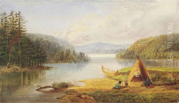 Indians Camped By A River - view 1