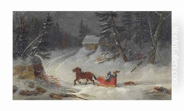 Habitants In A Berline On A Road In Winter - view 1