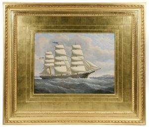 Portrait Of The Clipper Ship "kendrick Fish" Approaching A Coast