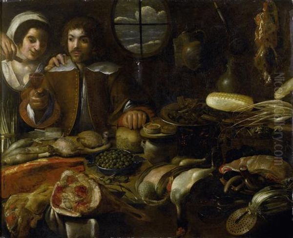 Large Still Life With Apeasant Couple In A Kitchen - view 1