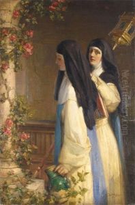 Watering The Roses; In The Convent by Talbot Hughes