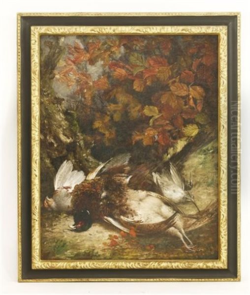 Still Life Of Game With Pheasants, Woodcock And Autumn Leaves - view 1