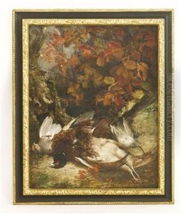 Still Life Of Game With Pheasants, Woodcock And Autumn Leaves by William Hughes