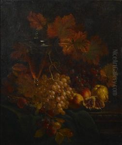 A Still Life With Goblets Of Wine, Grapes And Pomegranates by William Hughes