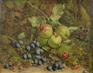 Still Life Of Apples, Damsons, Rose Hips And Fungus In A Wild Setting Still Life Of Apples, Damsons, Rose Hips And Fungus In A Wild Setting