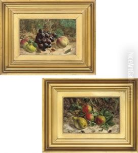 Apples And A Pear On A Mossy Bank (+ Apples And Grapes On A Mossy Bank; Pair) by William Hughes