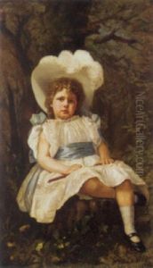 Portrait Of A Young Girl In A White Dress With Blue Trim Portrait Of A Young Girl In A White Dress With Blue Trim