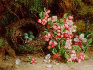 Still Life With Blossom, A Bird's Nest And A Butterfly by William Hughes