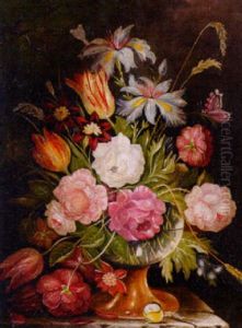 Groses Blumenstilleben Mit Schmetterlingen Und Einer Schnecke by William Hughes