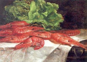 Stilleben Mit Garnelen Und Kopfsalat by William Hughes