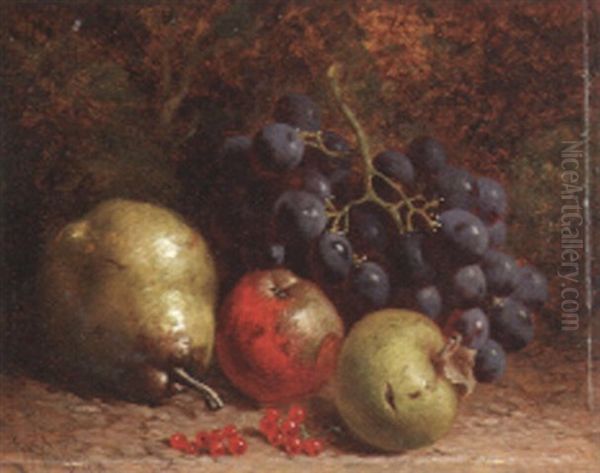 A Pear, Grapes, Apples And Redcurrants On A Mossy Bank - view 1