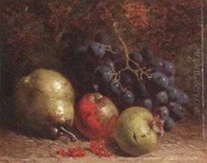 A Pear, Grapes, Apples And Redcurrants On A Mossy Bank