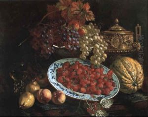A Silver-gilt Cup, Strawberries And Other Fruit On Draped Table by William Hughes