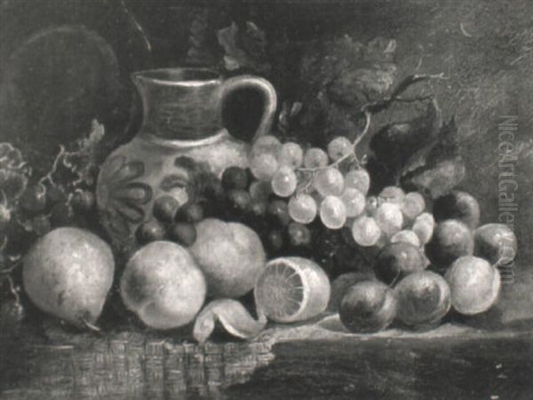 Still Life Of Fruit With A Jug On A Rush Matted Table - view 1