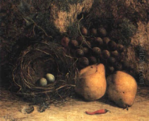 Fruit And A Bird's Nest On A Mossy Bank - view 1