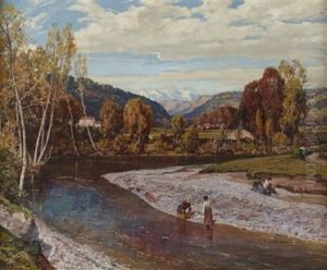 Washerwomen On The Banks Of A River, Italy