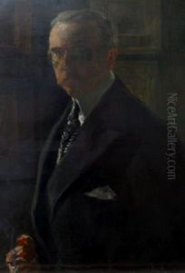 Self Portrait Of The Artist, Standing Turned To The Left In As Dark Coat In An Interior Hung With Paintings by Georges-Victor Hugo