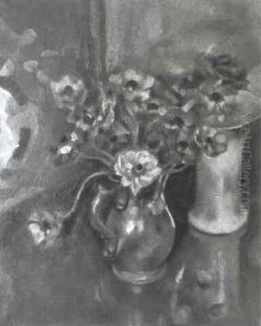 Blumenstilleben Mit Zinnkanne Und Porzellanvase