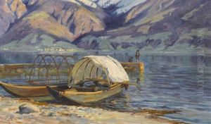 Boote Am Ufer Des Lago Maggiore by Fritz Huguenin