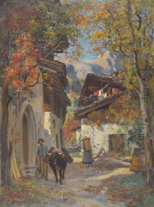 Herbstliche Walliser Dorfpartie by Fritz Huguenin