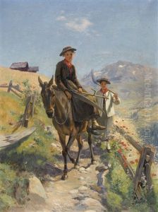 Zwei Walliser Bauerinnen Mit Sensen