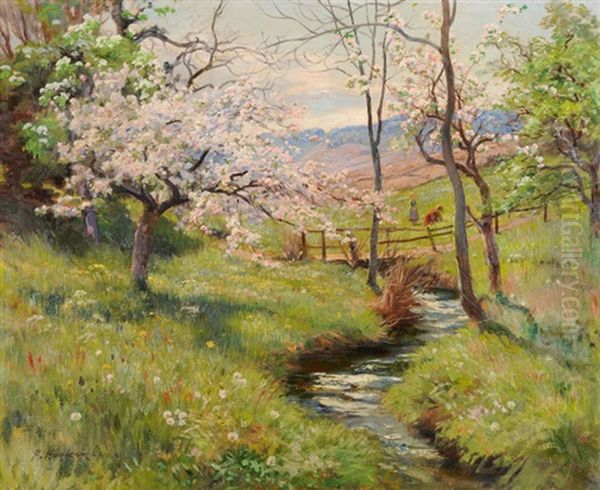 Fruhlingslandschaft Mit Spielenden Kindern - view 1