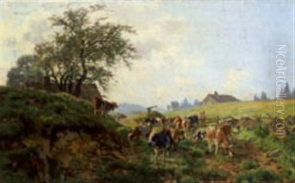 Paysage Avec Vaches Et Personnage - view 1