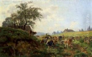 Paysage Avec Vaches Et Personnage thumbnail
