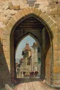 Vue D'une Porte D'estavayer by Oscar Huguenin