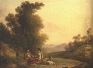 Couple De Bergers Dans Un Paysage by Victor Louis Hugues