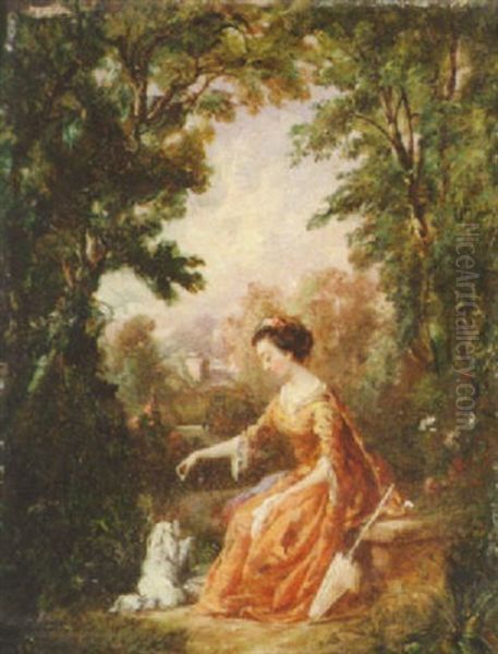 A Lady And Her Pet Dog In A Garden - view 1