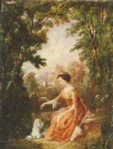 A Lady And Her Pet Dog In A Garden by Victor Louis Hugues