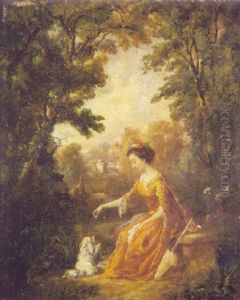 Dama Jungando Con Un Perro by Victor Louis Hugues