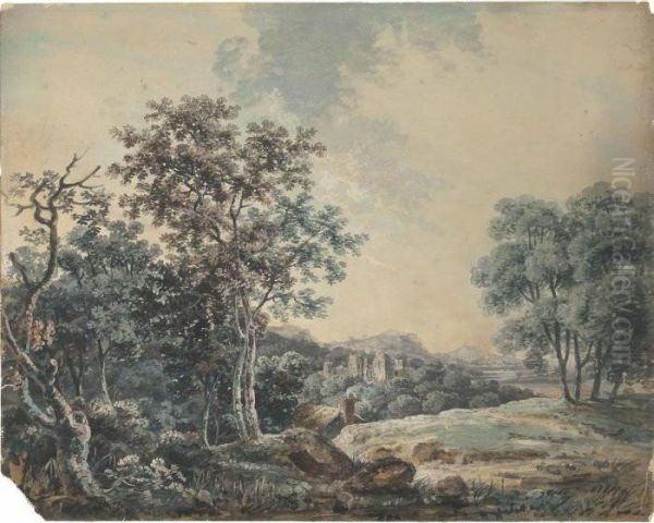 A Mountainous River Landscape; And A Ruined Castle In A Wooded Landscape - view 1