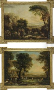 An Italianate Wooded River Landscape by George Cuitt