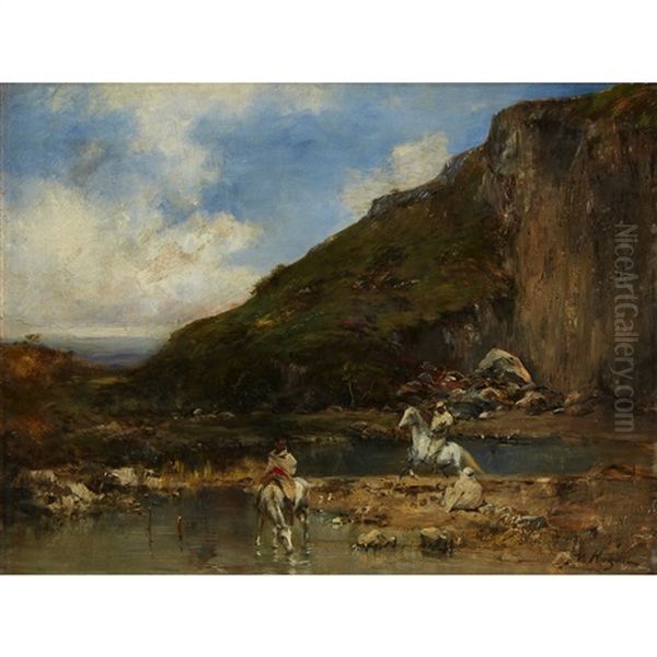 Horseman Stopping At A Stream - view 1