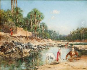 Cavaliers Dans L'oued De Bou-saada by Victor Pierre Huguet